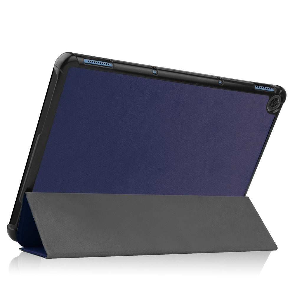 Litch Skin PU Leather Tri-fold Stand Shell for Lenovo Chromebook Duet Tablet Case - Dark Blue