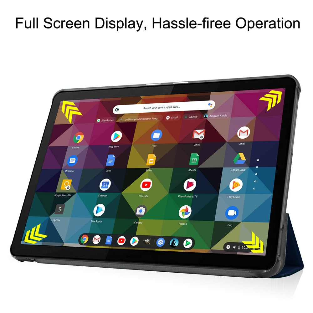 Litch Skin PU Leather Tri-fold Stand Shell for Lenovo Chromebook Duet Tablet Case - Dark Blue