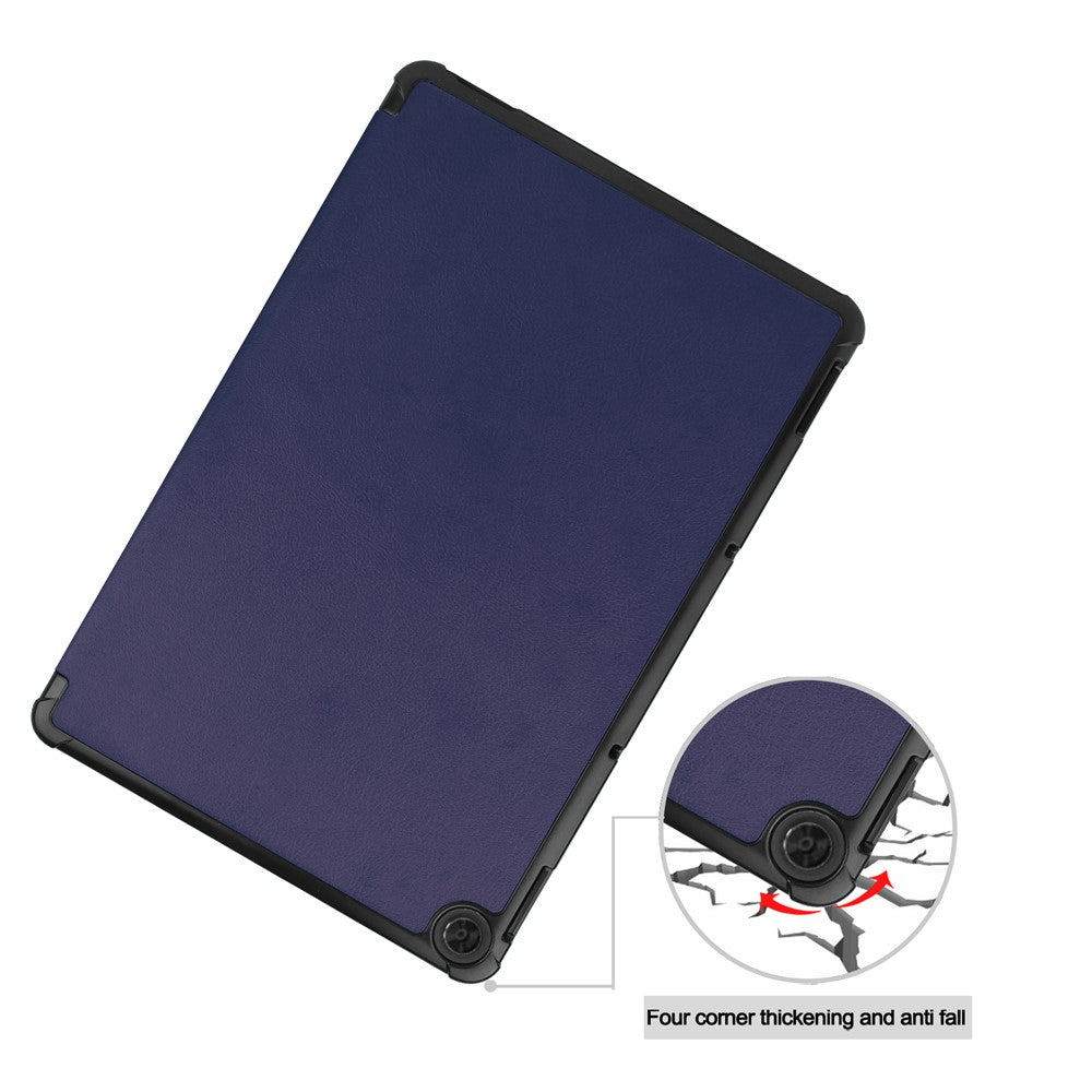 Litch Skin PU Leather Tri-fold Stand Shell for Lenovo Chromebook Duet Tablet Case - Dark Blue