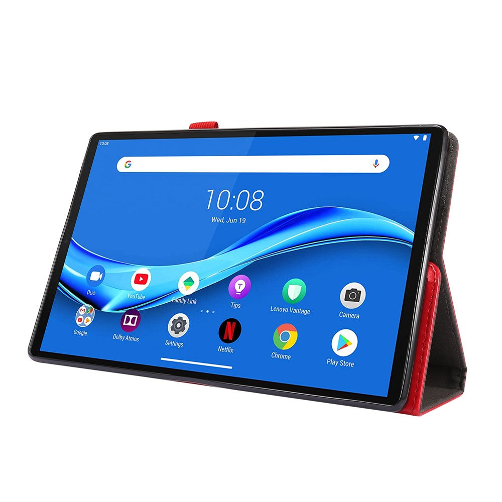 Crazy Horse Texture Leather Two-Fold Design Cover Case for Lenovo Tab M10 Plus - Red
