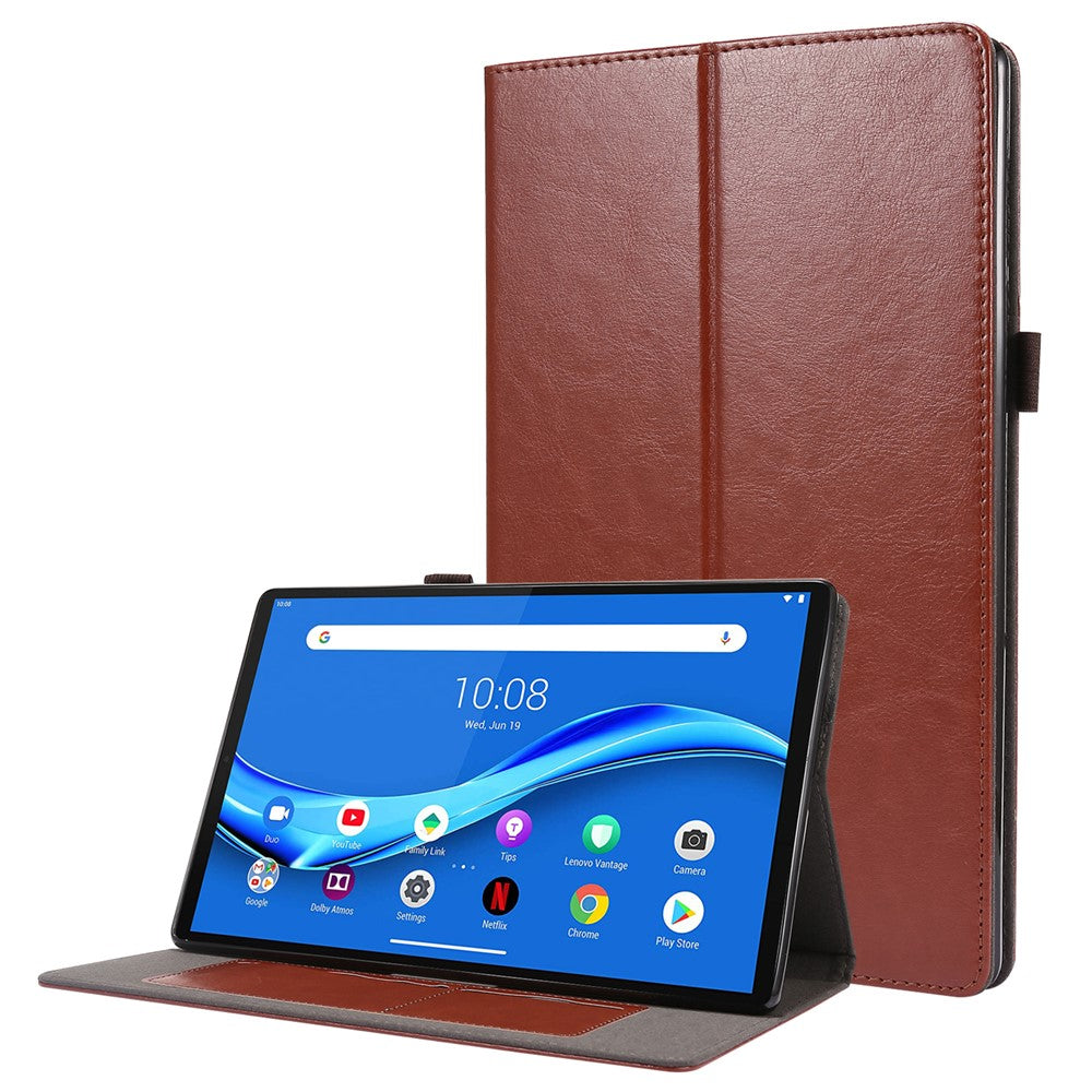 Crazy Horse Texture Leather Two-Fold Design Cover Case for Lenovo Tab M10 Plus - Brown