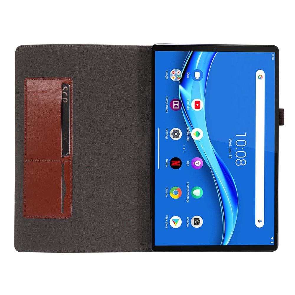 Crazy Horse Texture Leather Two-Fold Design Cover Case for Lenovo Tab M10 Plus - Brown