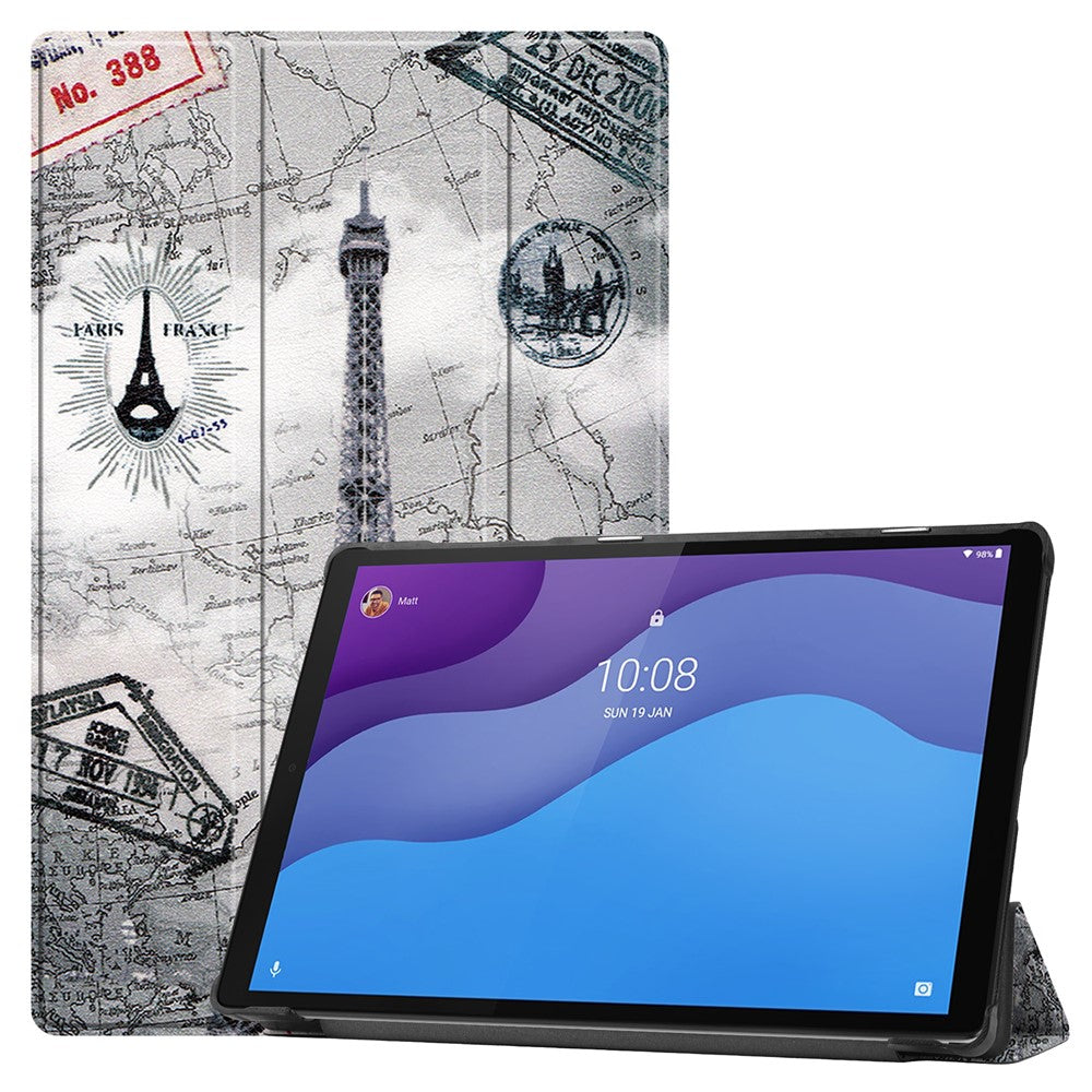 Dustproof Pattern Printing PU Leather Tri-fold Stand Tablet Case for Lenovo Tab M10 HD Gen 2 TB-X306F / TB-X306X - Tower