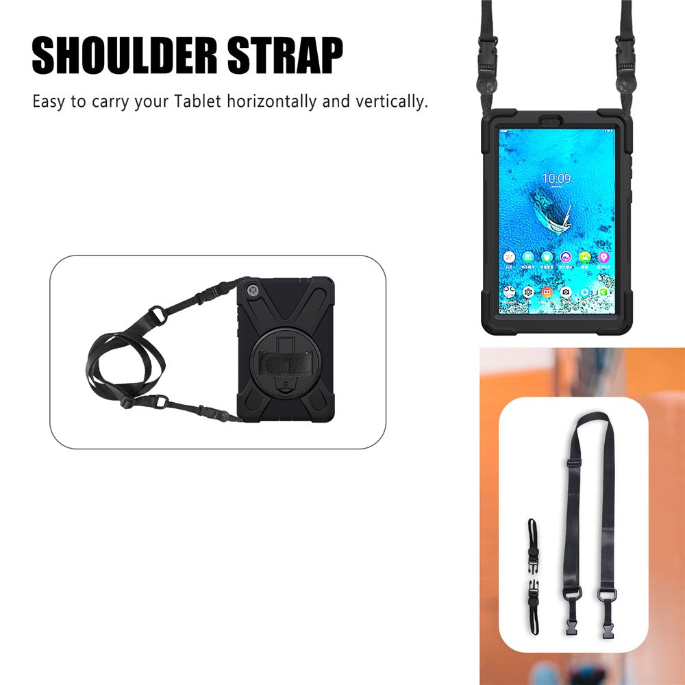 360° Swivel PC + Silicone Kickstand Tablet Case with Shoulder Strap for Lenovo Tab M8 (HD) TB-8505X / 8505F / Tab M8 (3rd Gen) 8506F - Black