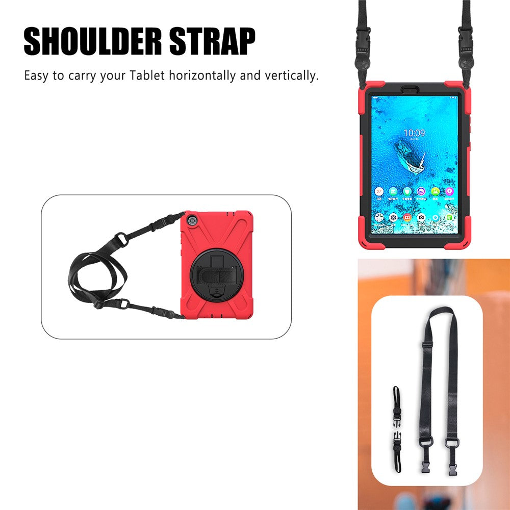 360° Swivel PC + Silicone Kickstand Tablet Case with Shoulder Strap for Lenovo Tab M8 (HD) TB-8505X / 8505F / Tab M8 (3rd Gen) 8506F - Red