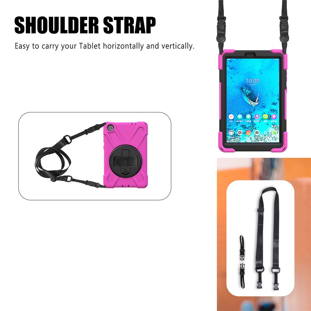 360° Swivel PC + Silicone Kickstand Tablet Case with Shoulder Strap for Lenovo Tab M8 (HD) TB-8505X / 8505F / Tab M8 (3rd Gen) 8506F - Rose