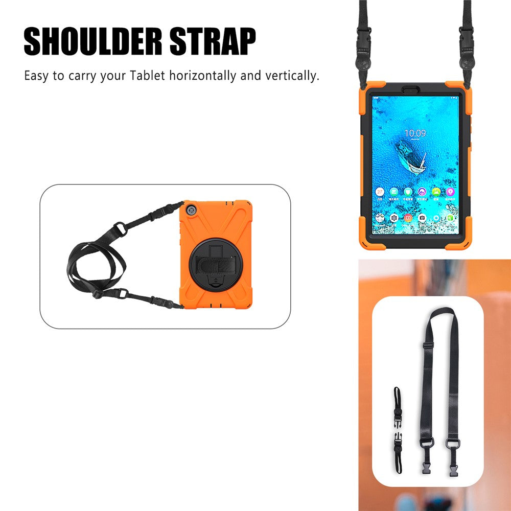 360° Swivel PC + Silicone Kickstand Tablet Case with Shoulder Strap for Lenovo Tab M8 (HD) TB-8505X / 8505F / Tab M8 (3rd Gen) 8506F - Orange