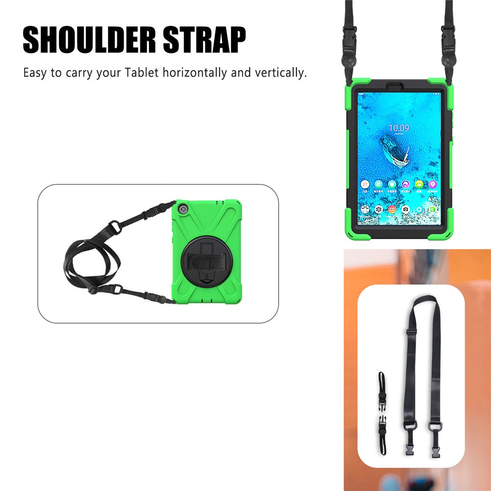 360° Swivel PC + Silicone Kickstand Tablet Case with Shoulder Strap for Lenovo Tab M8 (HD) TB-8505X / 8505F / Tab M8 (3rd Gen) 8506F - Green