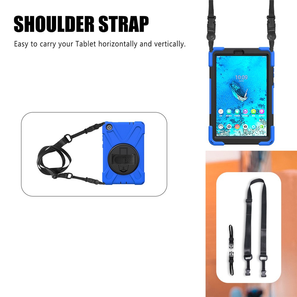 360° Swivel PC + Silicone Kickstand Tablet Case with Shoulder Strap for Lenovo Tab M8 (HD) TB-8505X / 8505F / Tab M8 (3rd Gen) 8506F - Blue