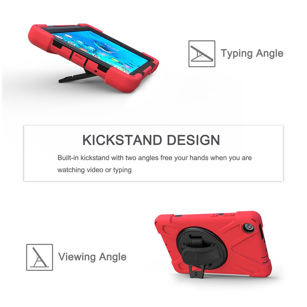 360° Swivel PC + Silicone Kickstand Tablet Case with Pen Slot Hand Band for Lenovo Tab M8 8" TB-8505F/8505X 2019 - Red