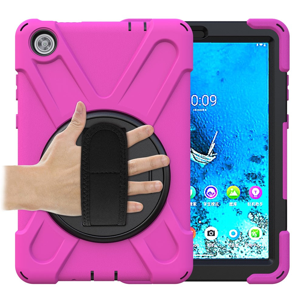 360° Swivel PC + Silicone Kickstand Tablet Case with Pen Slot Hand Band for Lenovo Tab M8 8" TB-8505F/8505X 2019 - Rose