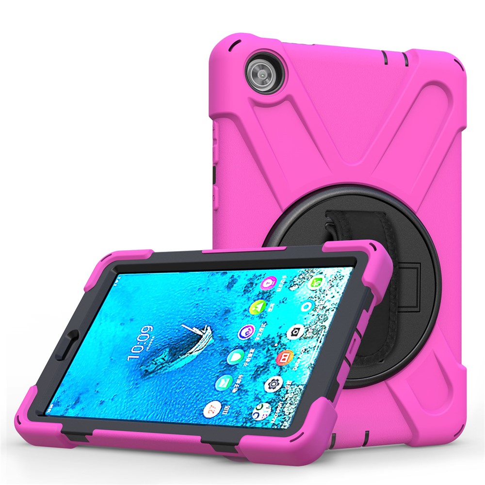360° Swivel PC + Silicone Kickstand Tablet Case with Pen Slot Hand Band for Lenovo Tab M8 8" TB-8505F/8505X 2019 - Rose