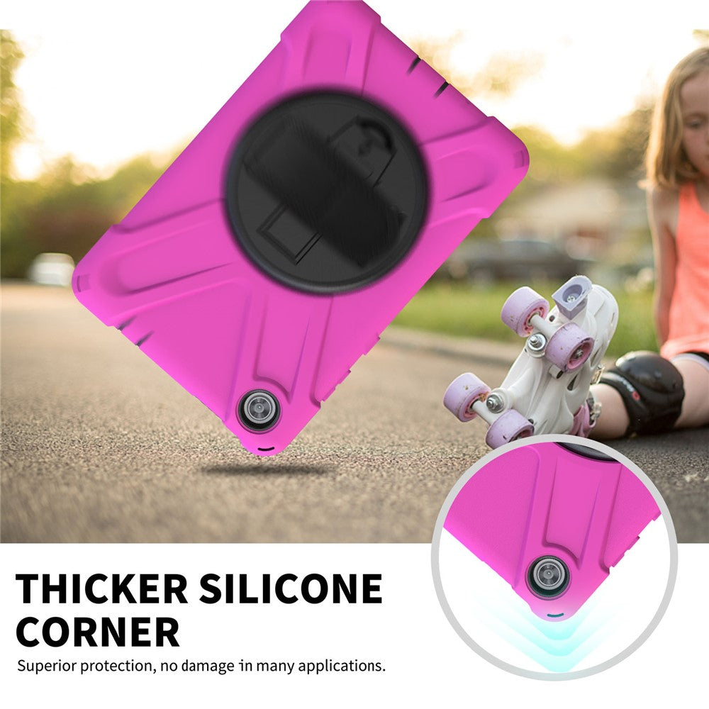 360° Swivel PC + Silicone Kickstand Tablet Case with Pen Slot Hand Band for Lenovo Tab M8 8" TB-8505F/8505X 2019 - Rose