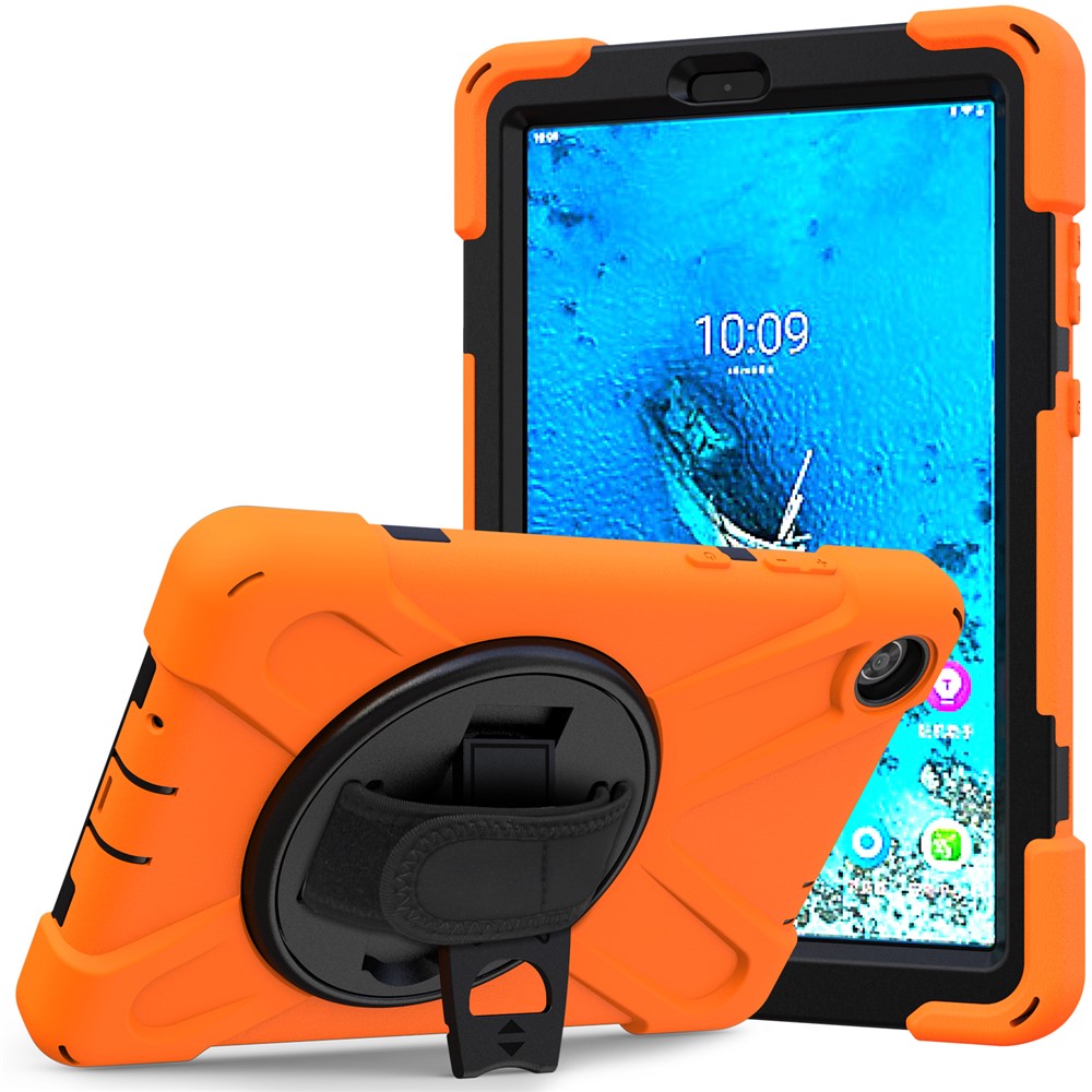 360° Swivel PC + Silicone Kickstand Tablet Case with Pen Slot Hand Band for Lenovo Tab M8 8" TB-8505F/8505X 2019 - Orange