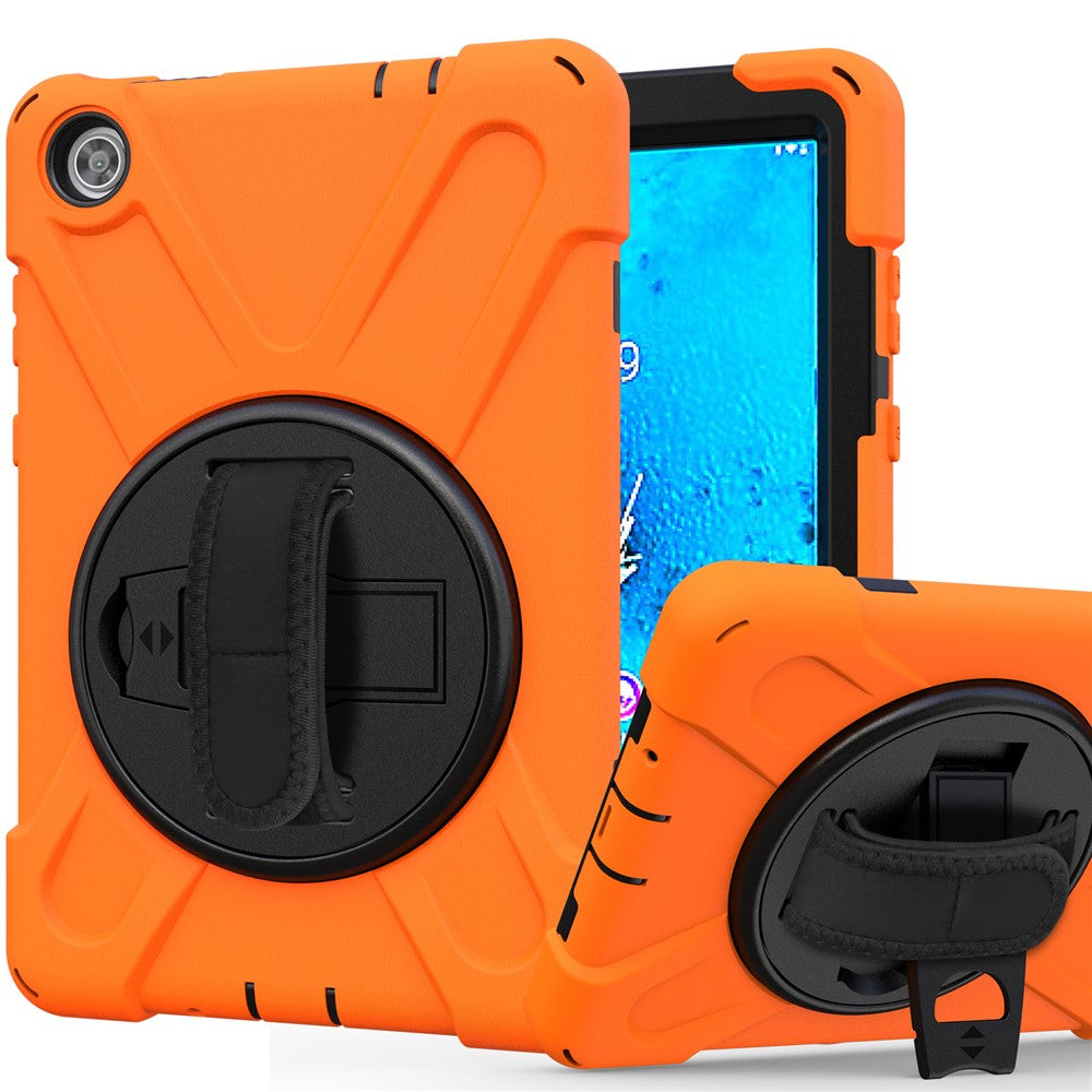 360° Swivel PC + Silicone Kickstand Tablet Case with Pen Slot Hand Band for Lenovo Tab M8 8" TB-8505F/8505X 2019 - Orange