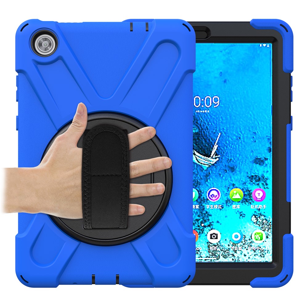 360° Swivel PC + Silicone Kickstand Tablet Case with Pen Slot Hand Band for Lenovo Tab M8 8" TB-8505F/8505X 2019 - Blue