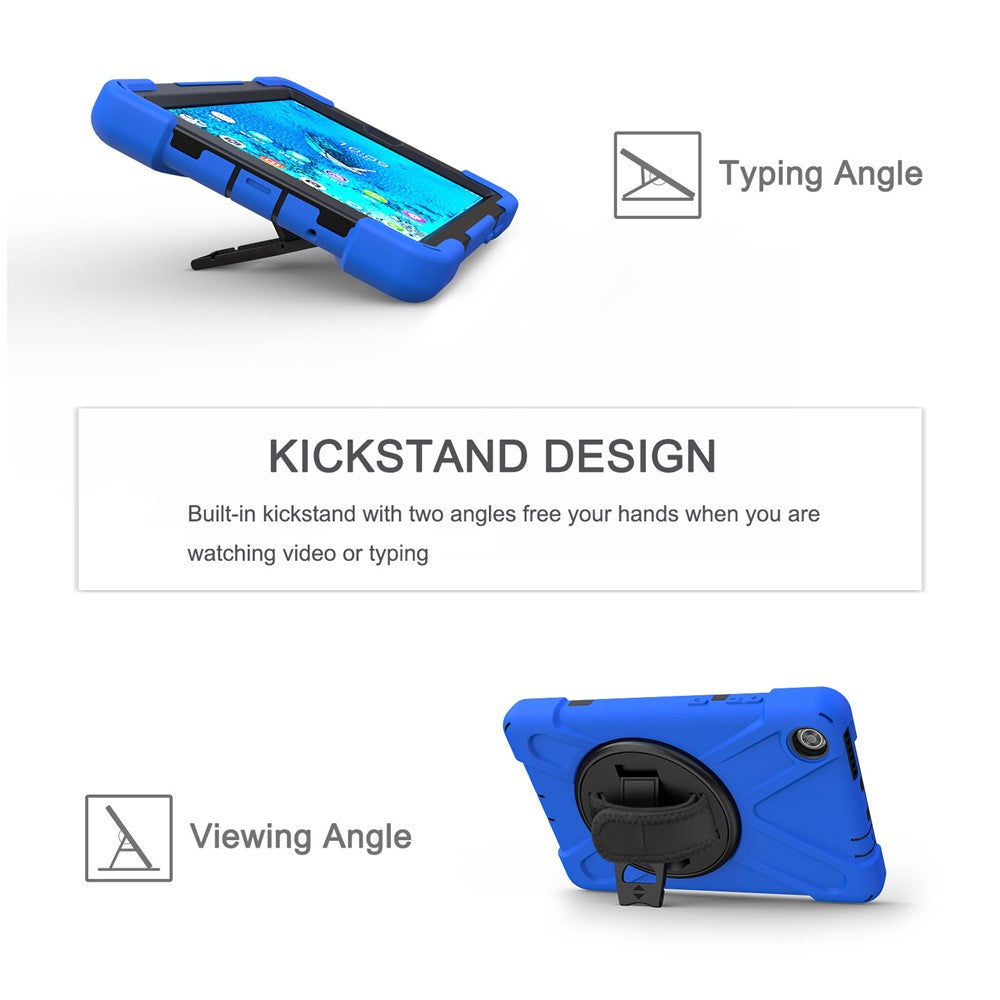 360° Swivel PC + Silicone Kickstand Tablet Case with Pen Slot Hand Band for Lenovo Tab M8 8" TB-8505F/8505X 2019 - Blue