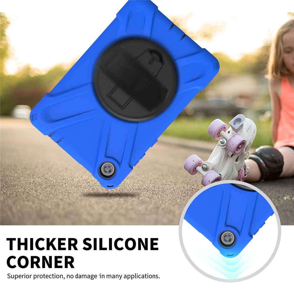 360° Swivel PC + Silicone Kickstand Tablet Case with Pen Slot Hand Band for Lenovo Tab M8 8" TB-8505F/8505X 2019 - Blue