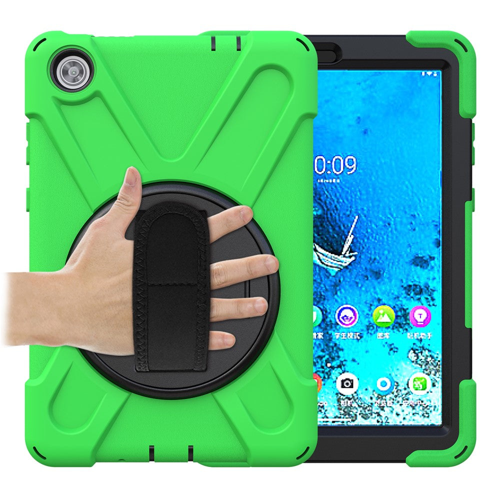 360° Swivel PC + Silicone Kickstand Tablet Case with Pen Slot Hand Band for Lenovo Tab M8 8" TB-8505F/8505X 2019 - Green