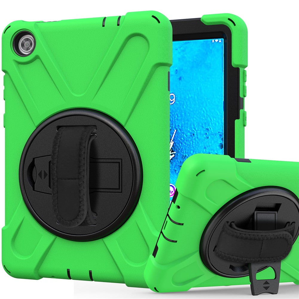 360° Swivel PC + Silicone Kickstand Tablet Case with Pen Slot Hand Band for Lenovo Tab M8 8" TB-8505F/8505X 2019 - Green