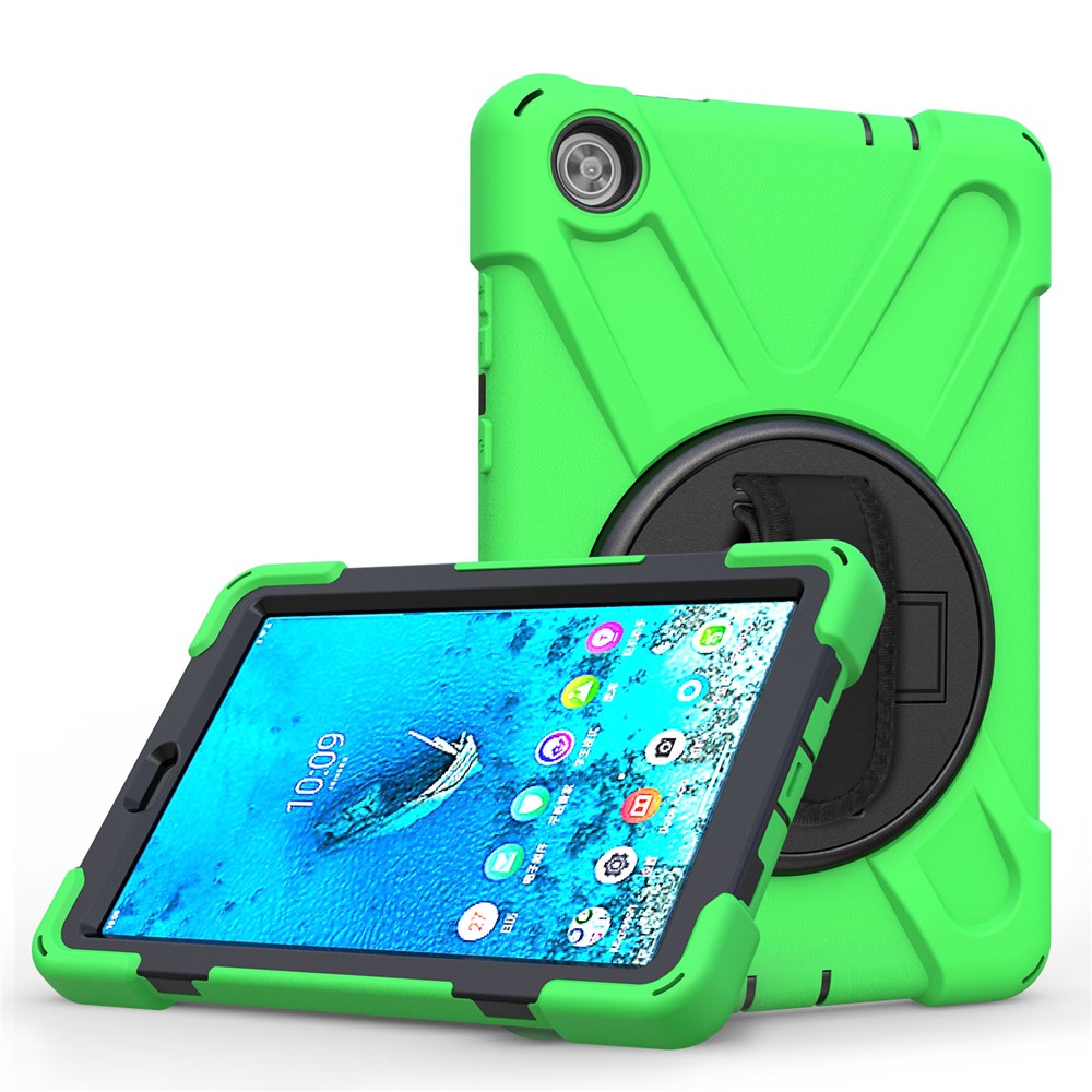 360° Swivel PC + Silicone Kickstand Tablet Case with Pen Slot Hand Band for Lenovo Tab M8 8" TB-8505F/8505X 2019 - Green