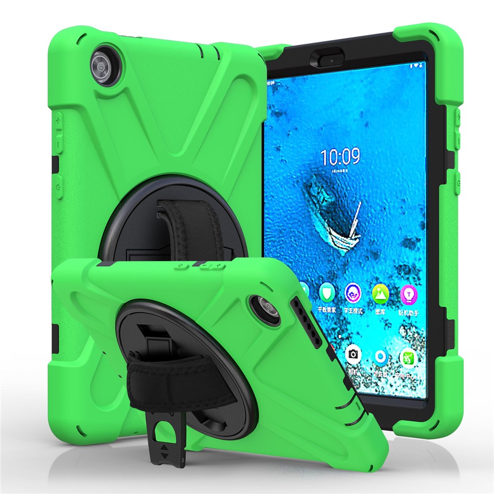 360° Swivel PC + Silicone Kickstand Tablet Case with Pen Slot Hand Band for Lenovo Tab M8 8" TB-8505F/8505X 2019 - Green