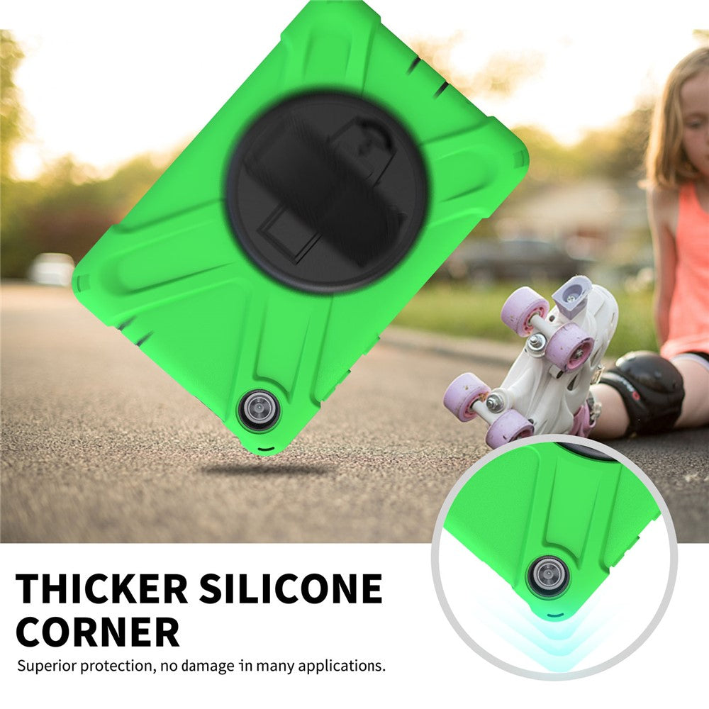 360° Swivel PC + Silicone Kickstand Tablet Case with Pen Slot Hand Band for Lenovo Tab M8 8" TB-8505F/8505X 2019 - Green