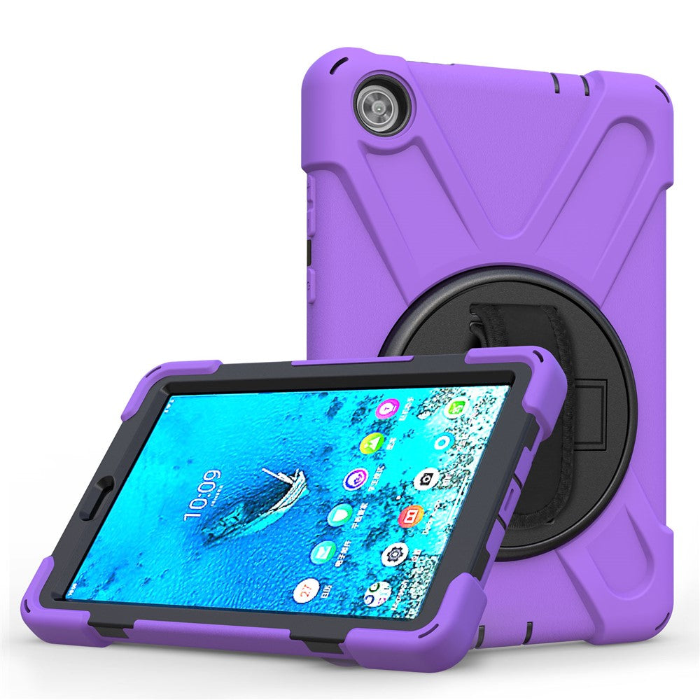 360° Swivel PC + Silicone Kickstand Tablet Case with Pen Slot Hand Band for Lenovo Tab M8 8" TB-8505F/8505X 2019 - Purple