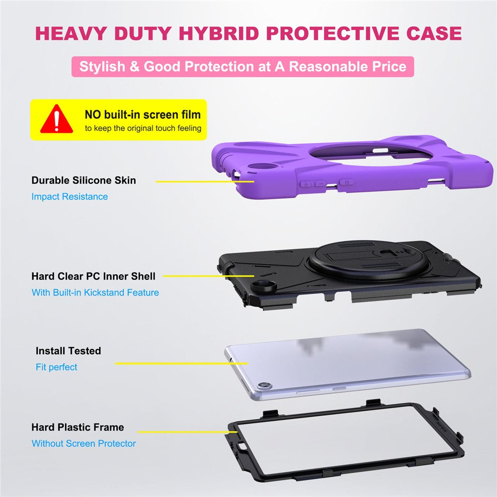 360° Swivel PC + Silicone Kickstand Tablet Case with Pen Slot Hand Band for Lenovo Tab M8 8" TB-8505F/8505X 2019 - Purple