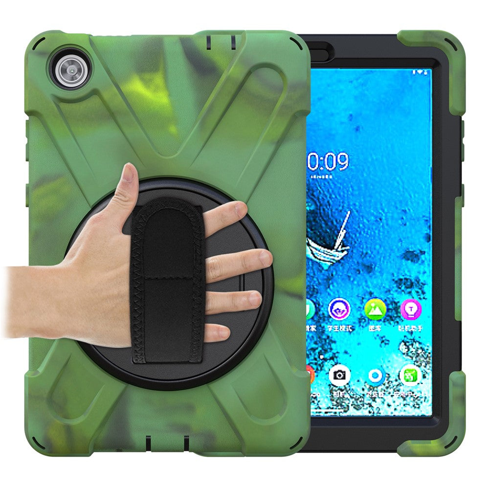 360° Swivel PC + Silicone Kickstand Tablet Case with Pen Slot Hand Band for Lenovo Tab M8 8" TB-8505F/8505X 2019 - Camouflage