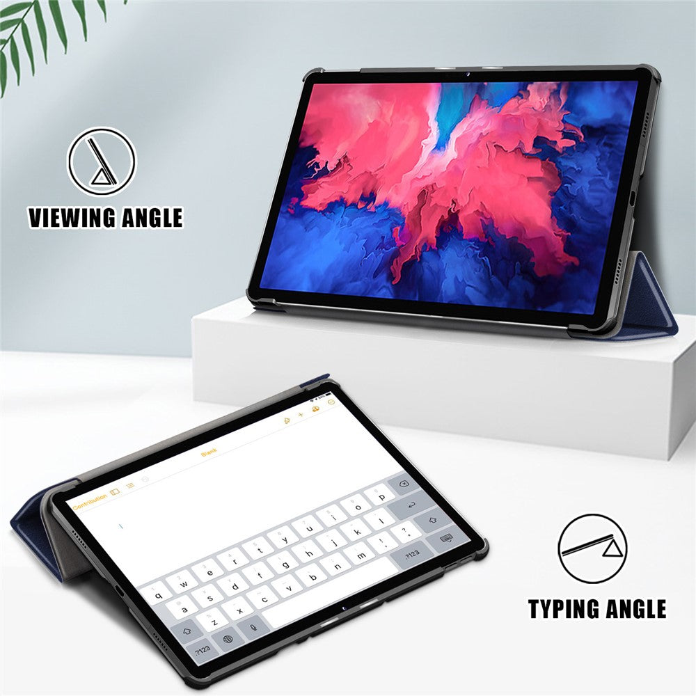 Narrow Bezel Tri-fold Auto-Sleep-and-Wake Smart Leather Stand Case with Anti-Shock Bumper for Lenovo Tab P11 TB-J606F / Tab P11 5G - Blue