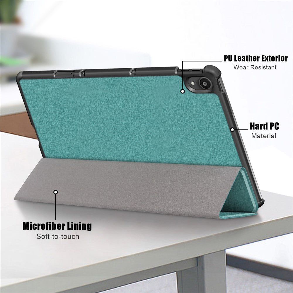 Narrow Bezel Tri-fold Auto-Sleep-and-Wake Smart Leather Stand Case with Anti-Shock Bumper for Lenovo Tab P11 TB-J606F / Tab P11 5G - Green