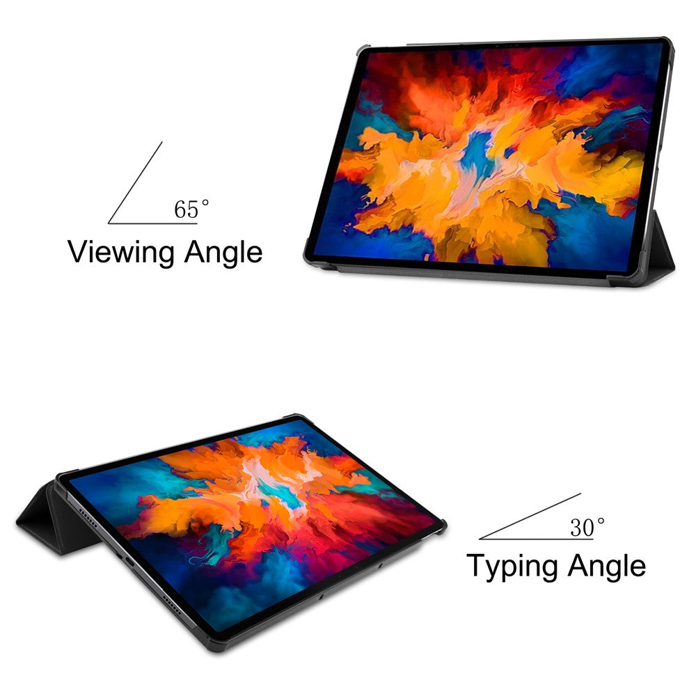 Stable Tri-fold Stand Leather Stand Tablet Case for Lenovo Tab P11 Pro TB-J706F - Black