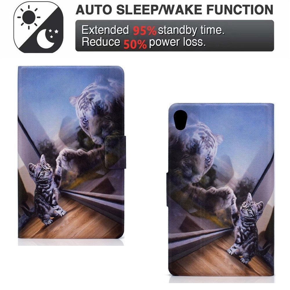 TPU + PU Leather Pattern Printing Card Holder Tablet Case for Lenovo Tab M10 HD Gen 2 X306X - Cat and Tiger