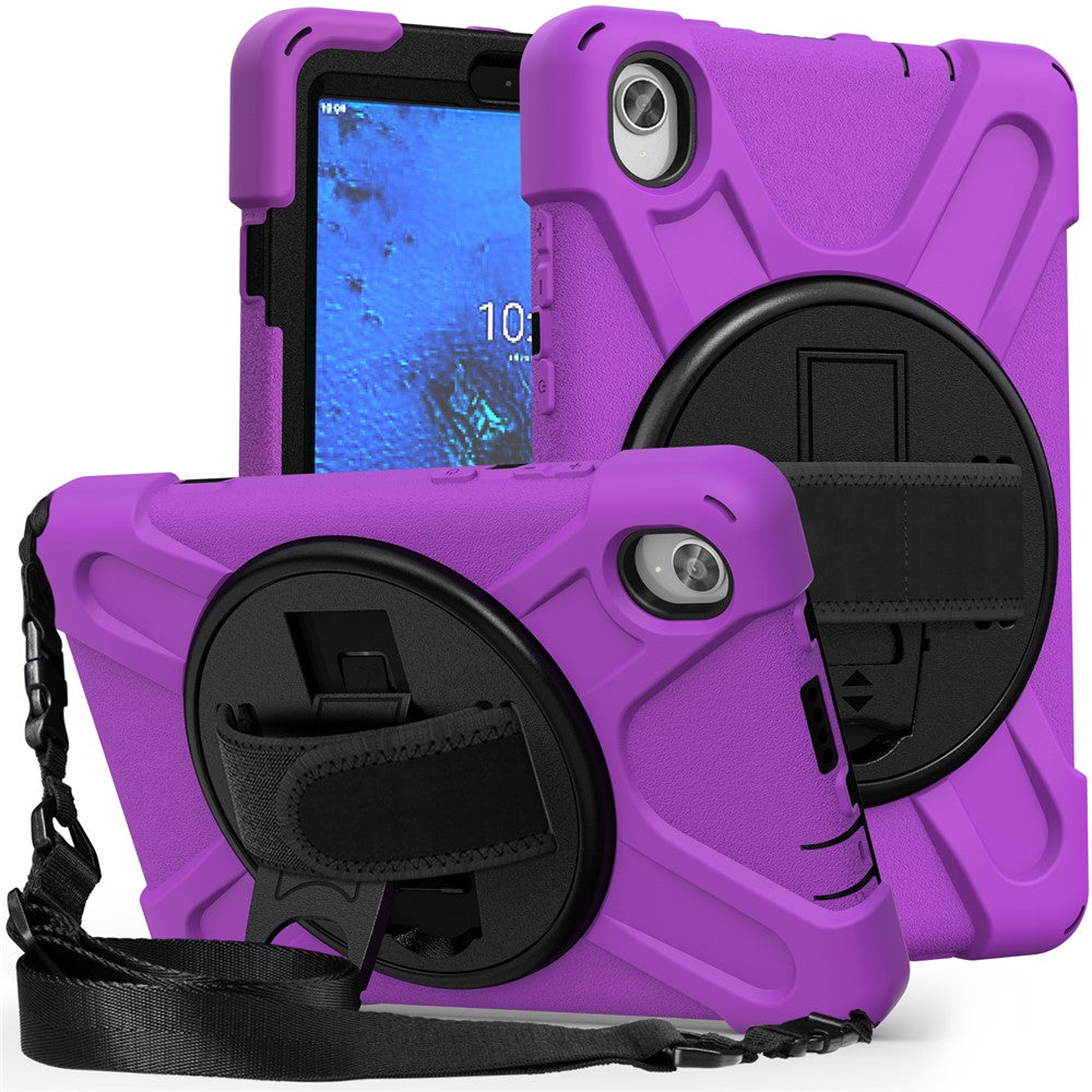 PC and Silicone Tablet Case + Shoulder Strap + Hand Band + 360° Swivel Kickstand for Lenovo Tab M8 2020 - Purple