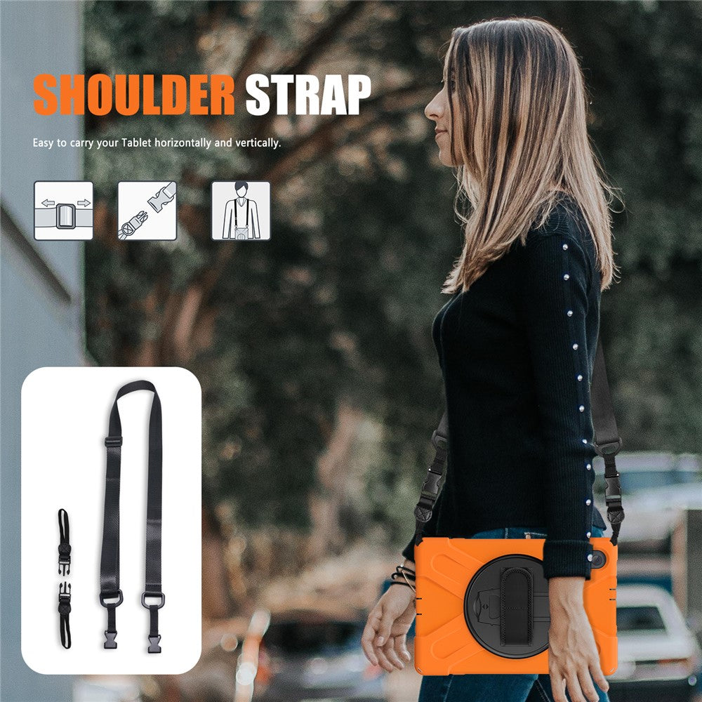 PC + Silicone Case with Kickstand Shoulder Strap for Lenovo Tab M10 Plus (2020) / K10 (2021) TB-X606F / 606X / X6C6F / X6C6X / X6C6NBF - Orange