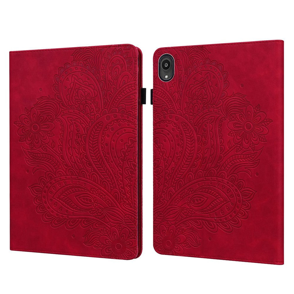 Imprinted Flower Pattern Leather Wallet Stand Tablet Protective Case for Lenovo Tab M10 Plus - Red