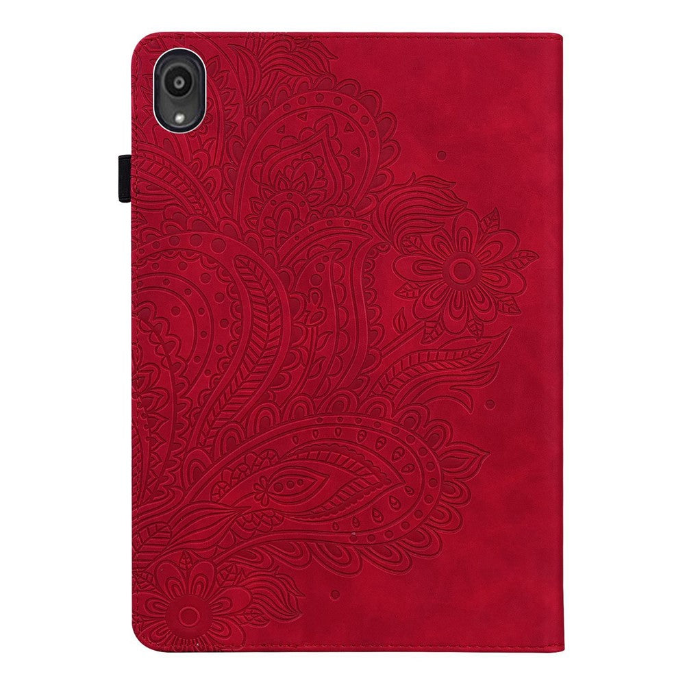 Imprinted Flower Pattern Leather Wallet Stand Tablet Protective Case for Lenovo Tab M10 Plus - Red