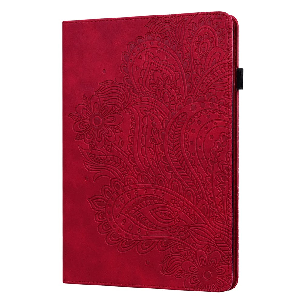 Imprinted Flower Pattern Leather Wallet Stand Tablet Protective Case for Lenovo Tab M10 Plus - Red