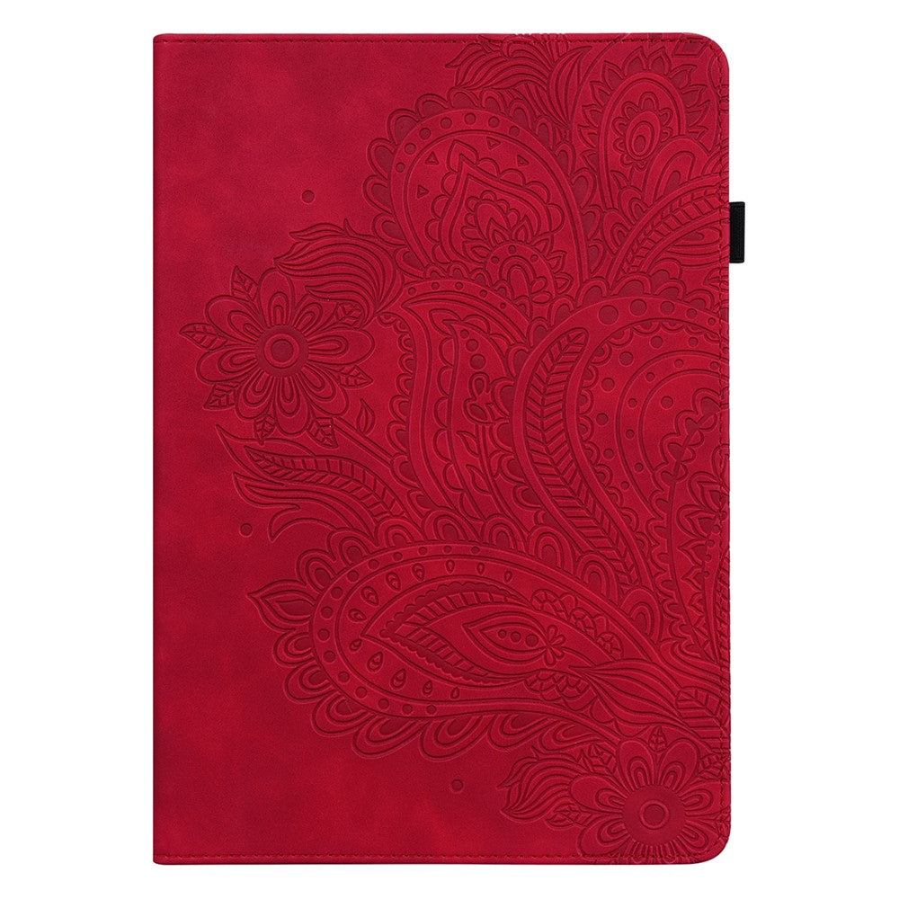 Imprinted Flower Pattern Leather Wallet Stand Tablet Protective Case for Lenovo Tab M10 Plus - Red