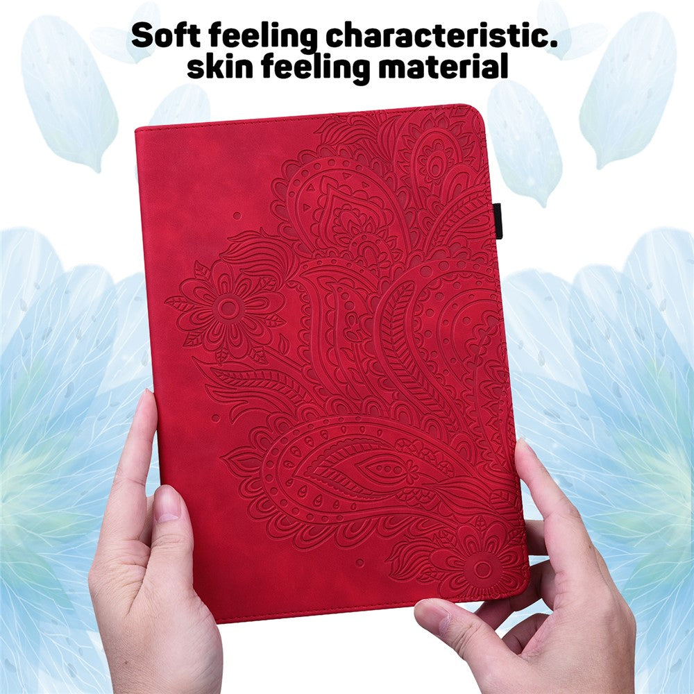 Imprinted Flower Pattern Leather Wallet Stand Tablet Protective Case for Lenovo Tab M10 Plus - Red
