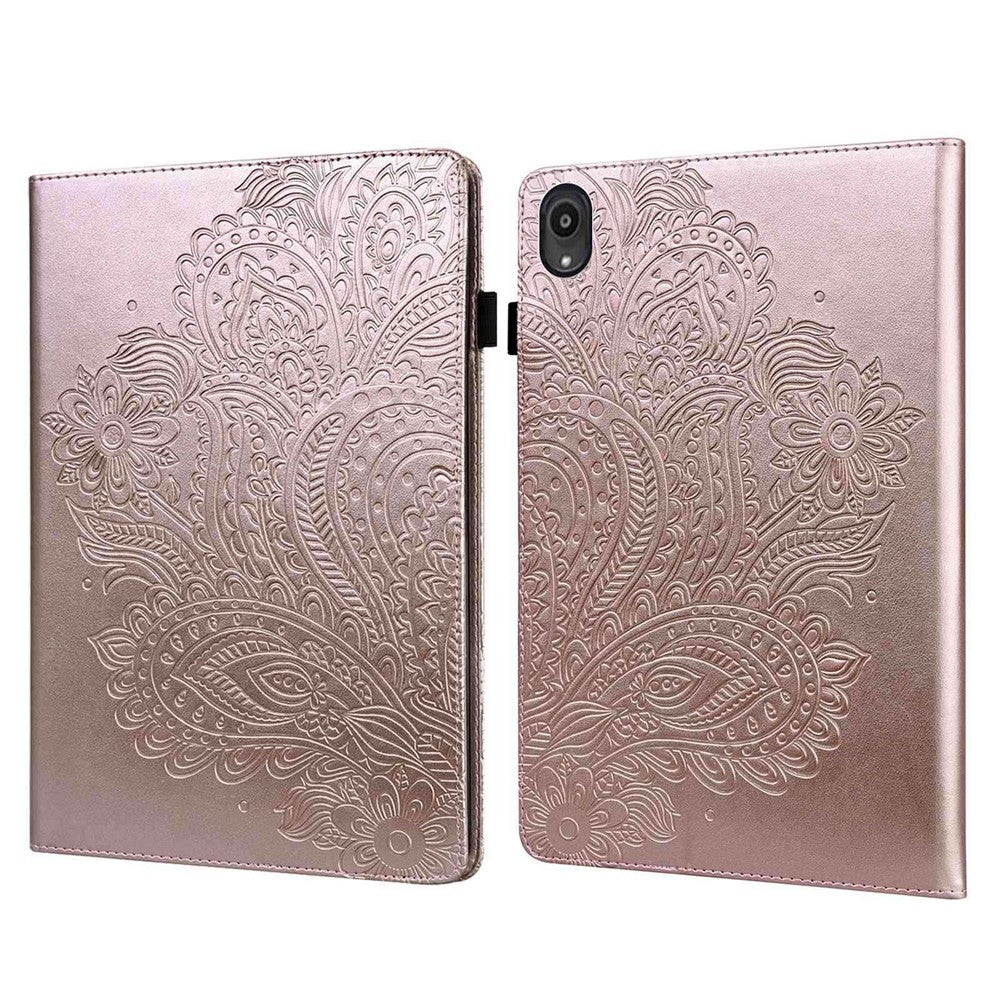 Imprinted Flower Pattern Leather Wallet Stand Tablet Protective Case for Lenovo Tab M10 Plus - Rose Gold