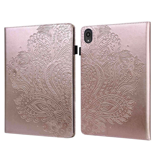 Imprinted Flower Pattern Leather Wallet Stand Tablet Protective Case for Lenovo Tab M10 Plus - Rose Gold
