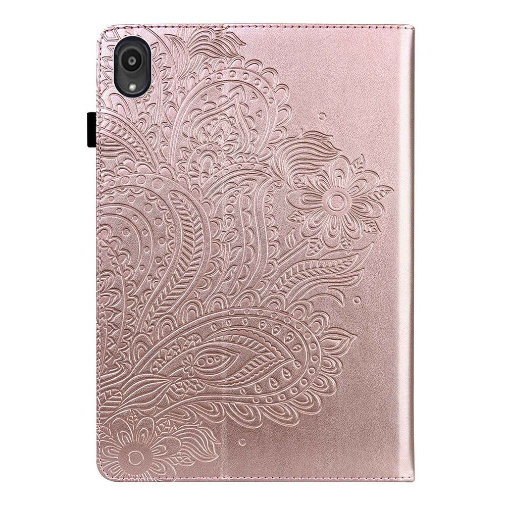 Imprinted Flower Pattern Leather Wallet Stand Tablet Protective Case for Lenovo Tab M10 Plus - Rose Gold