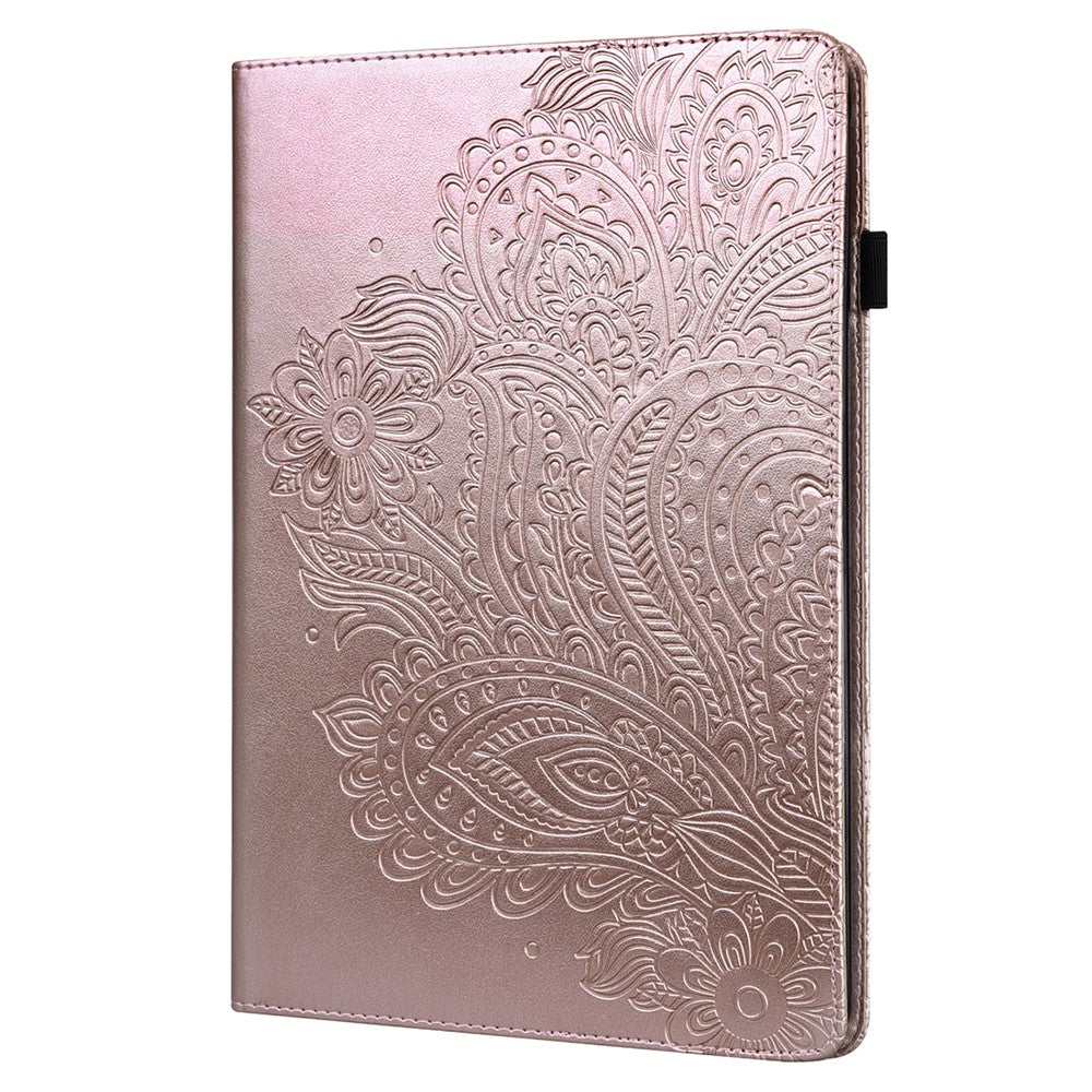 Imprinted Flower Pattern Leather Wallet Stand Tablet Protective Case for Lenovo Tab M10 Plus - Rose Gold