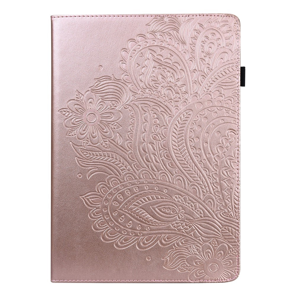 Imprinted Flower Pattern Leather Wallet Stand Tablet Protective Case for Lenovo Tab M10 Plus - Rose Gold
