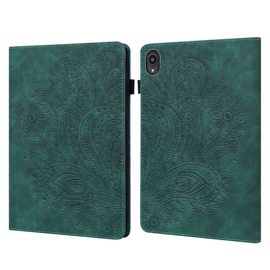 Imprinted Flower Pattern Leather Wallet Stand Tablet Protective Case for Lenovo Tab M10 Plus - Green