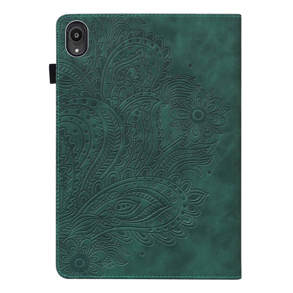 Imprinted Flower Pattern Leather Wallet Stand Tablet Protective Case for Lenovo Tab M10 Plus - Green