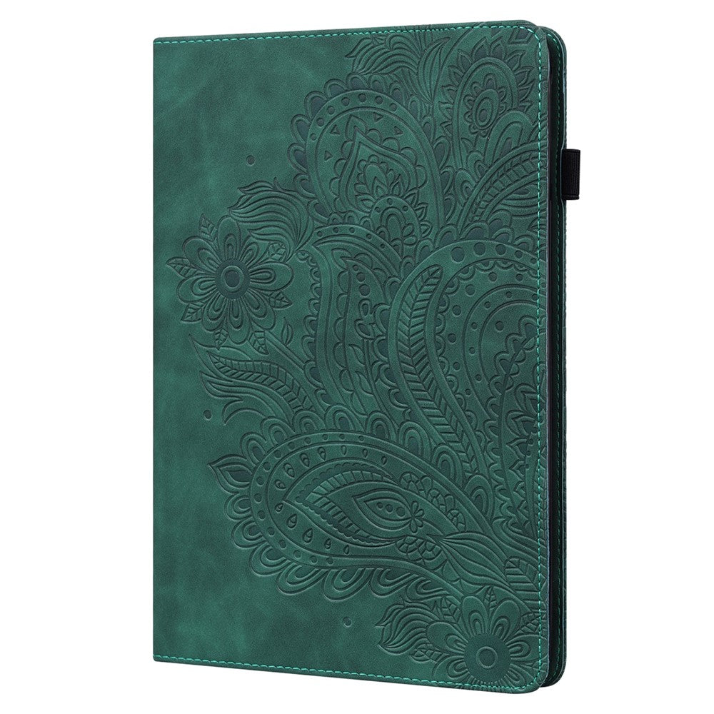 Imprinted Flower Pattern Leather Wallet Stand Tablet Protective Case for Lenovo Tab M10 Plus - Green