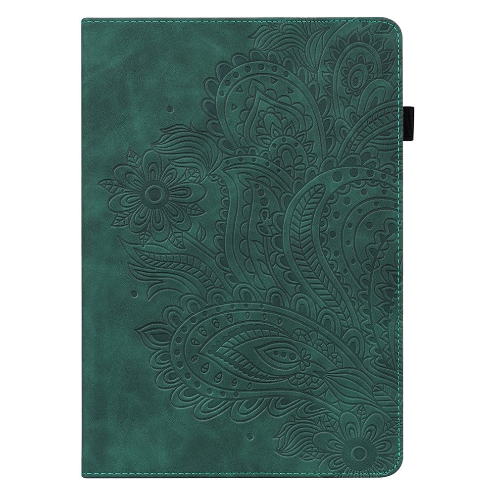 Imprinted Flower Pattern Leather Wallet Stand Tablet Protective Case for Lenovo Tab M10 Plus - Green